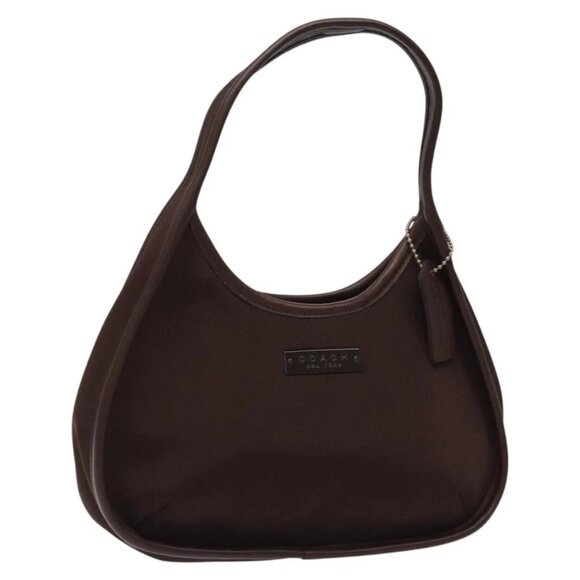 Coach Handbags - Coach Hand Bag Nylon Brown Silver Auth 124587